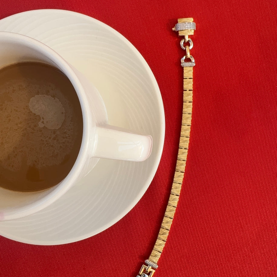 14K altın kaplama kuyumcu hasır kilit detay bileklik